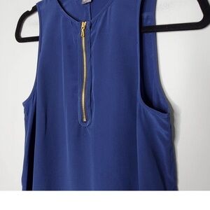 Michael kora partial zip sleeveless silk blouse.navy blue